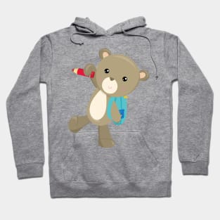 Bear Going To School, Cute Bear, Backpack, Pencil Hoodie